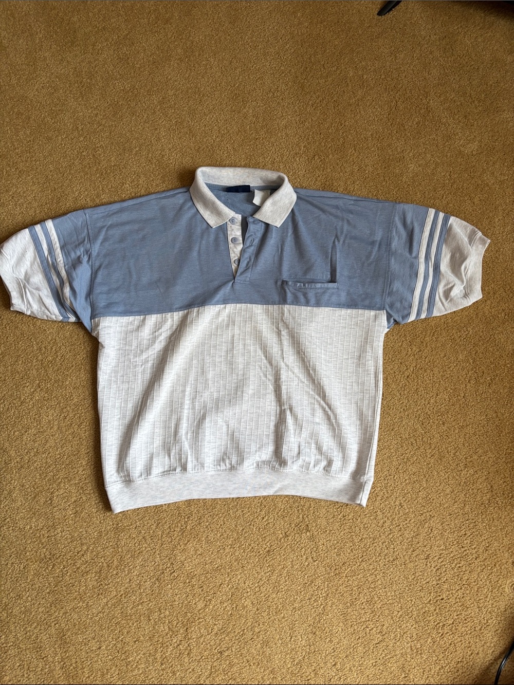 1990s Puritan Two-Tone Light Blue and Grey Short-Sleeve